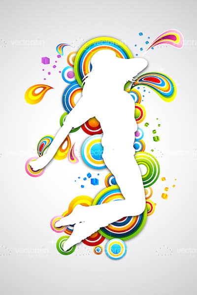 White Silhouette Dancer on Colourful Background